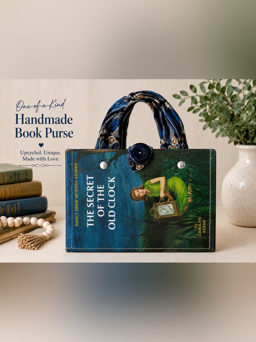 Nancy Drew Book Purse; The Secret of the Old Clock; Vintage Nancy Drew Bag